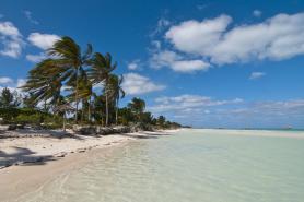 Pohled na písečnou pláž na Kubě